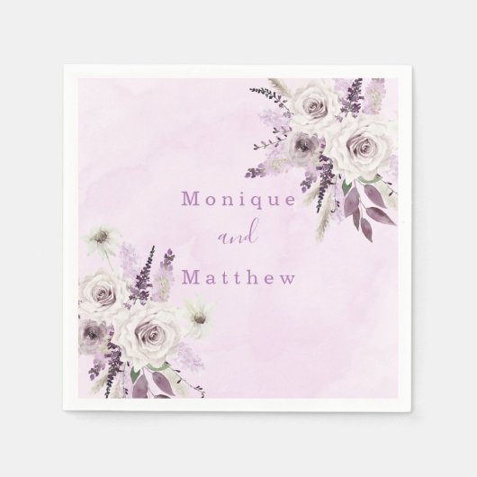 Serviette En Papier Wisteria Lavender White Rose Chic Rose Mariage (Devant)