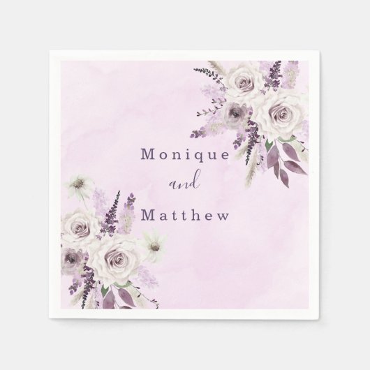 Serviette En Papier Wisteria Lilac Rose blanche Chic Rose Mariage Napk (Devant)