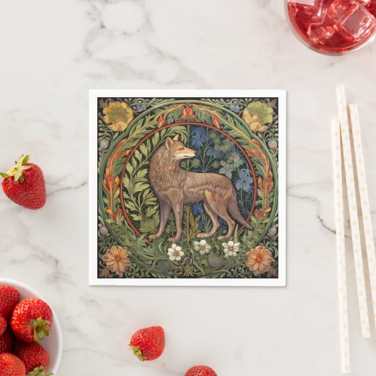 Serviette En Papier Wolf dans la forêt Art nouveau (En situation)