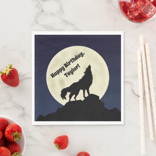Serviette En Papier Wolf Howling à la lune Midnight Blue (En situation)