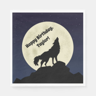 Serviette En Papier Wolf Howling à la lune Midnight Blue