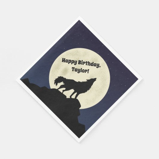 Serviette En Papier Wolf Howling à la lune Midnight Blue (Coin)