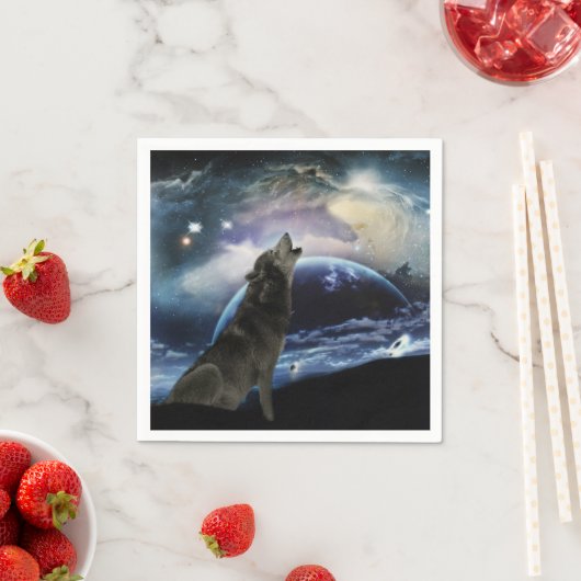 Serviette En Papier Wolf hurle sur la lune (En situation)