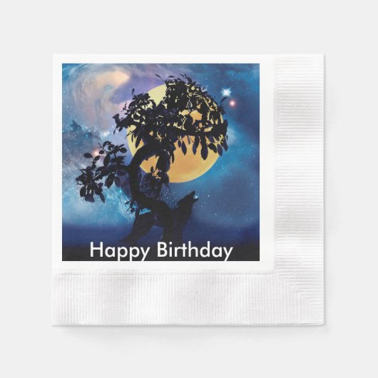 Serviette En Papier Wolf hurle sur la lune (Devant)