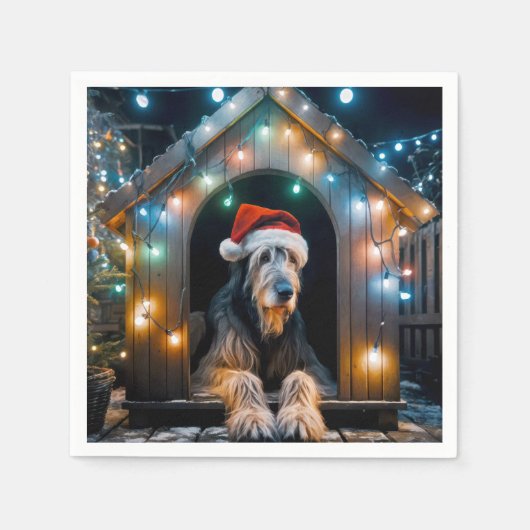 Serviette En Papier Wolfhound irlandais de Noël dans une niche (Devant)