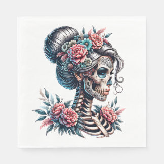 Serviette En Papier Woman Skull Dia De Los Muertos Skeleton