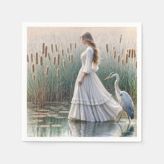 Serviette En Papier Woman Walking With Blue Heron (Devant)