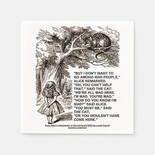 Serviette En Papier Wonderland Alice Go Among Mad People Citation (Devant)