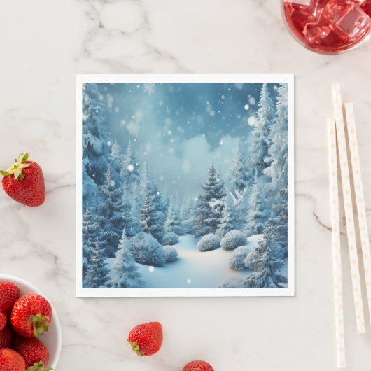 Serviette En Papier Wonderland Pine Trees Snowflakes (En situation)