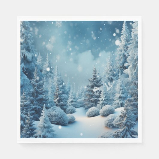 Serviette En Papier Wonderland Pine Trees Snowflakes (Devant)