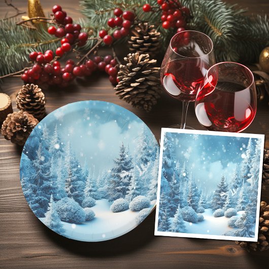 Serviette En Papier Wonderland Pine Trees Snowflakes