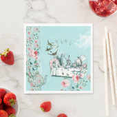 Serviette En Papier Wonderland Tea Party Aqua Pink Napkin (En situation)