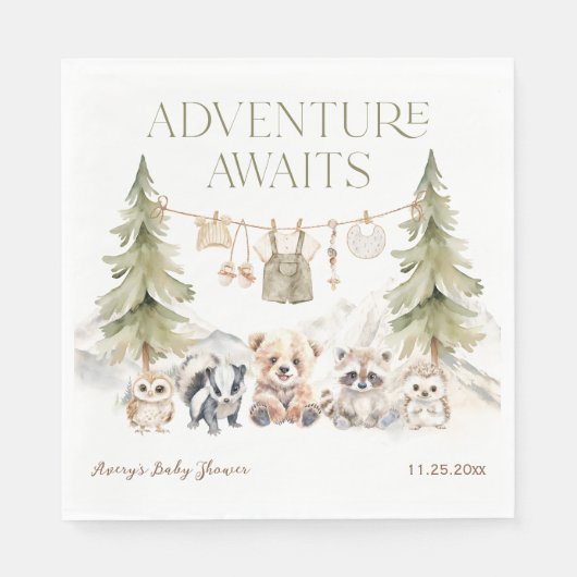 Serviette En Papier Woodland Adventure Oh Boy Baby Shower (Devant)