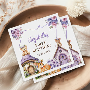 Serviette En Papier Woodland Animals Fille 1er anniversaire