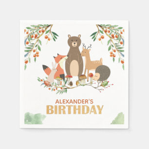 Serviette En Papier Woodland Anniversaire Fête Animaux Or