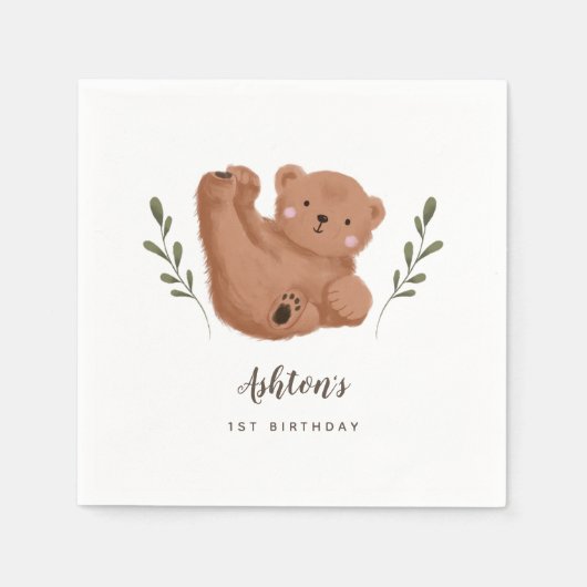 Serviette En Papier Woodland Bear Thème Garçon fête d'anniversaire (Devant)