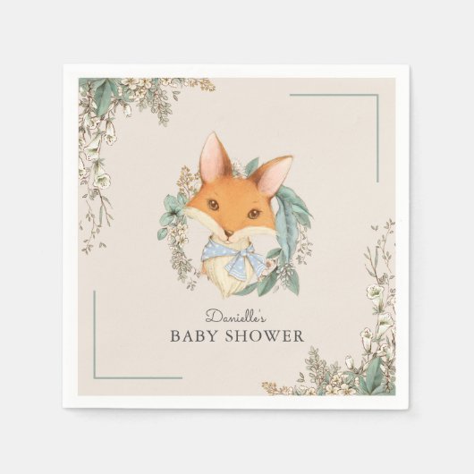 Serviette En Papier Woodland Fox mignonne Baby shower pour garçon (Devant)