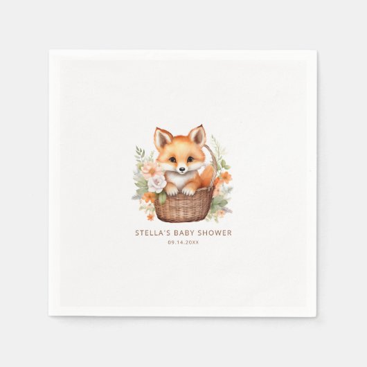 Serviette En Papier Woodland Fox Personalized Baby Shower Napkins (Devant)
