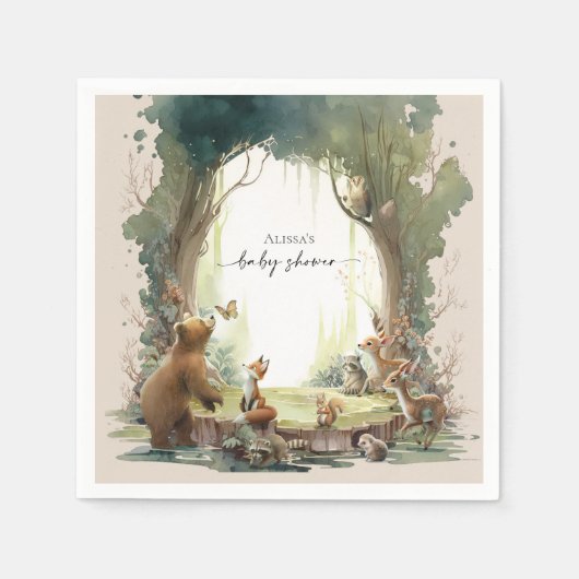 Serviette En Papier Woodland Laisser l'aventure commencer le Baby show (Devant)