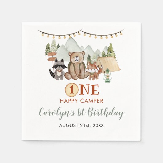 Serviette En Papier Woodland One Happy Camper First Birthday Paper (Devant)