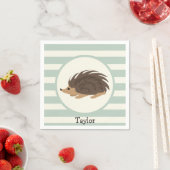 Serviette En Papier Woodland Porcupine, Hedgehog; Light Sage Green (En situation)