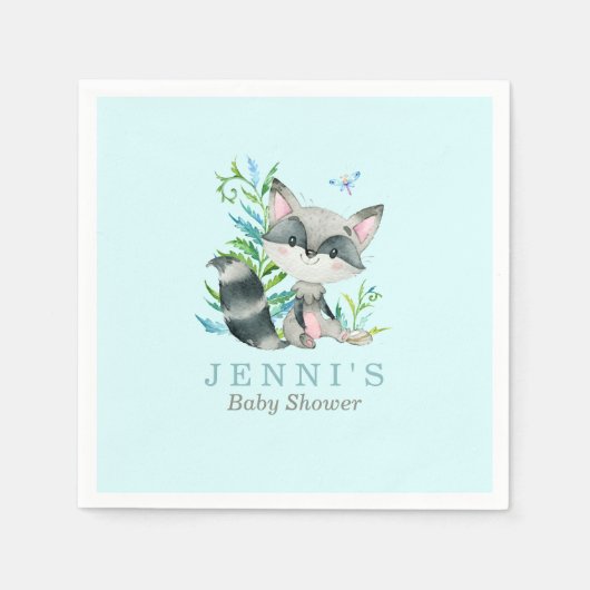 Serviette En Papier Woodland Raccoon Aqua (Devant)
