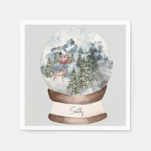 Serviette En Papier Woodland Snow globe Personnalisé Nom de famille No