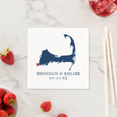 Serviette En Papier Woods Hole Cape Cod Map Blue and Movable Red Heart (En situation)