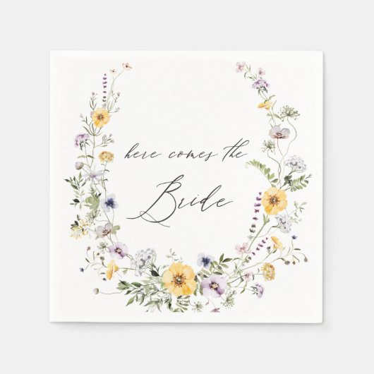 Serviette En Papier Wreath Fleur sauvage jaune Lilac Voici la mariée (Devant)