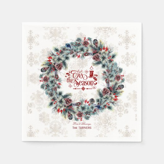 Serviette En Papier Wreath 'Tis Season Monogramme (Devant)