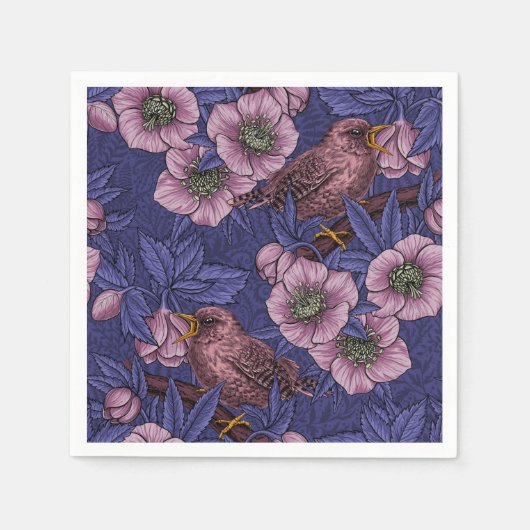 Serviette En Papier Wren et hellebore, violet et rose (Devant)