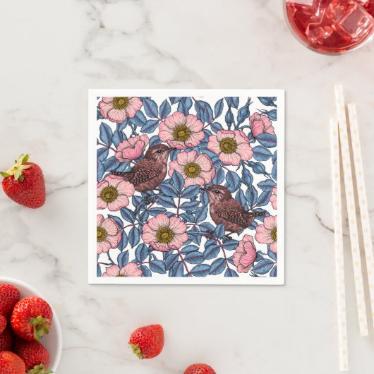 Serviette En Papier Wrens en rose (En situation)