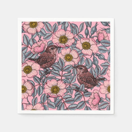 Serviette En Papier Wrens en rose (Devant)