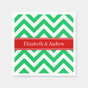Serviette En Papier Xmas Emerald White LG Chevron Nom rouge Monogramme