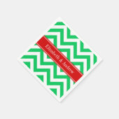 Serviette En Papier Xmas Emerald White LG Chevron Nom rouge Monogramme (Coin)