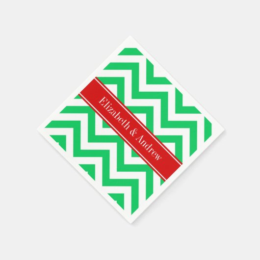 Serviette En Papier Xmas Emerald White LG Chevron Nom rouge Monogramme (Coin)