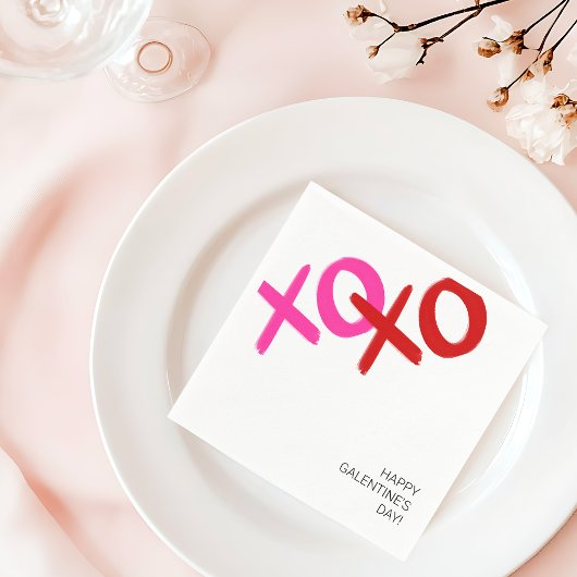 Serviette En Papier XOXO Pink and Red Hubs and Kisses Galentine Party