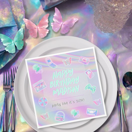 Serviette En Papier Y2K fête iridescente arc-en-ciel heureux nom d'ann