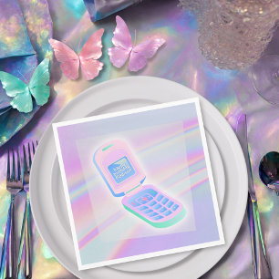 Serviette En Papier Y2K téléphone portable texte iridescente heureux n