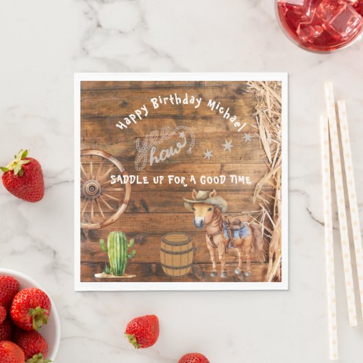 Serviette En Papier Yee Haw Cowboy Rodeo Saddup Plaque en papier (En situation)