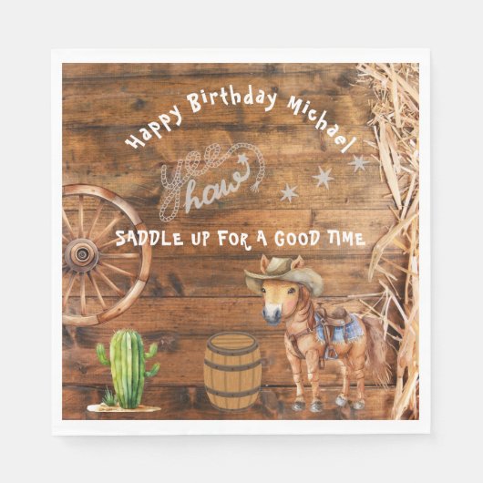 Serviette En Papier Yee Haw Cowboy Rodeo Saddup Plaque en papier (Devant)