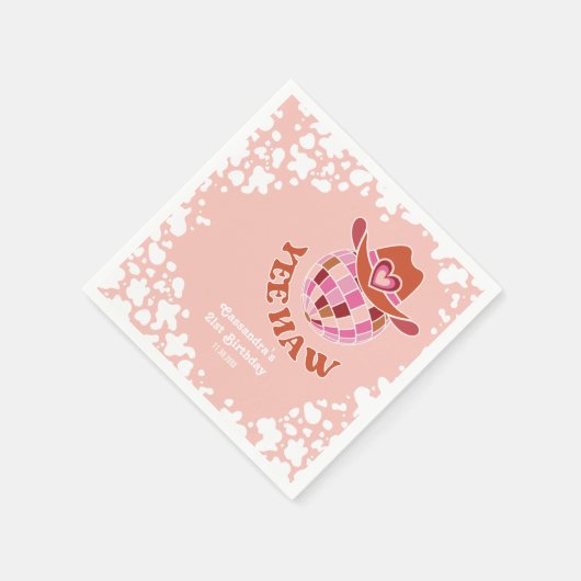 Serviette En Papier Yee Haw Peach Disco Cowgirl Rodeo Anniversaire (Coin)