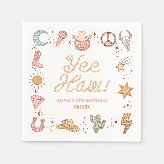 Serviette En Papier Yee Haw ! Western Disco Cowgirl fête d'anniversair (Devant)