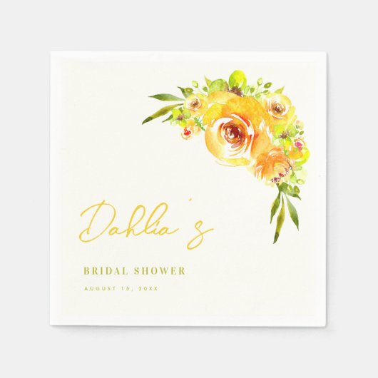 Serviette En Papier Yellow and Green Floral Handwritten Bridal Shower (Devant)