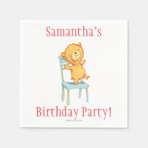 Serviette En Papier Yellow Bear Dance and Plays on Chair