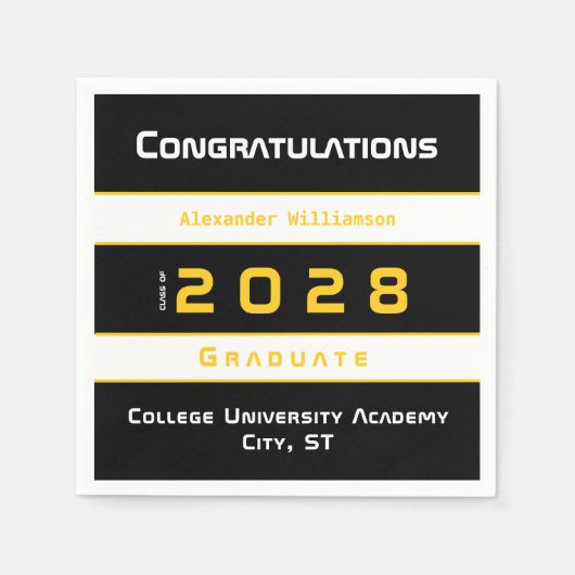 Serviette En Papier Yellow Black White Congratulations Graduation  (Devant)
