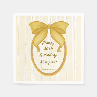 Serviette En Papier Yellow coquette retro stripes bow birthday party