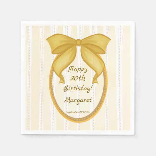 Serviette En Papier Yellow coquette retro stripes bow birthday party (Devant)