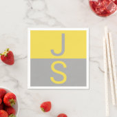 Serviette En Papier Yellow & Grey Modern Initials monogram (En situation)