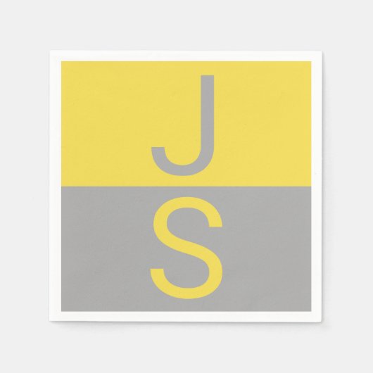 Serviette En Papier Yellow & Grey Modern Initials monogram (Devant)
